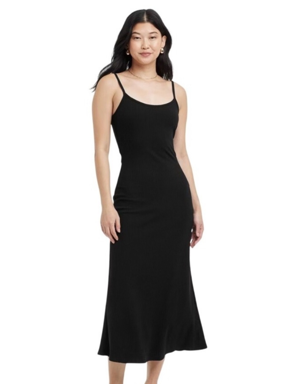 A New Day Ribbed Spaghetti Strap Maxi Tank Dress Black